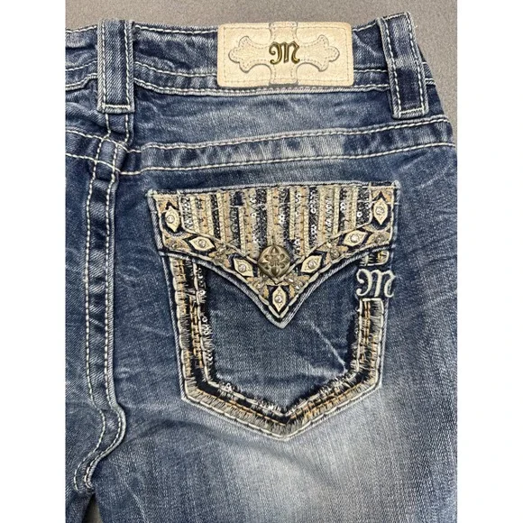 Miss Me Jeans Women 27 Blue MP7299S Mid-Rise Skinny Embellished Flap Pocket - Picture 2 of 16